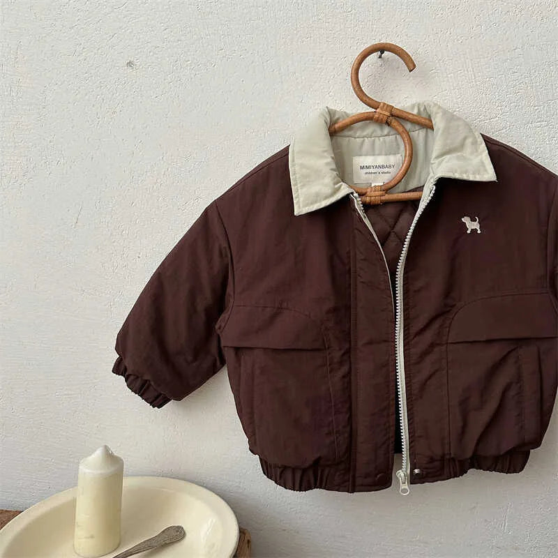 2025 Winter Children Thick Baseball Jacket Baby Boy Girls Cartoon Dog Embroidery Warm Cotton-Padded Jackets Kids Clothes Outwear