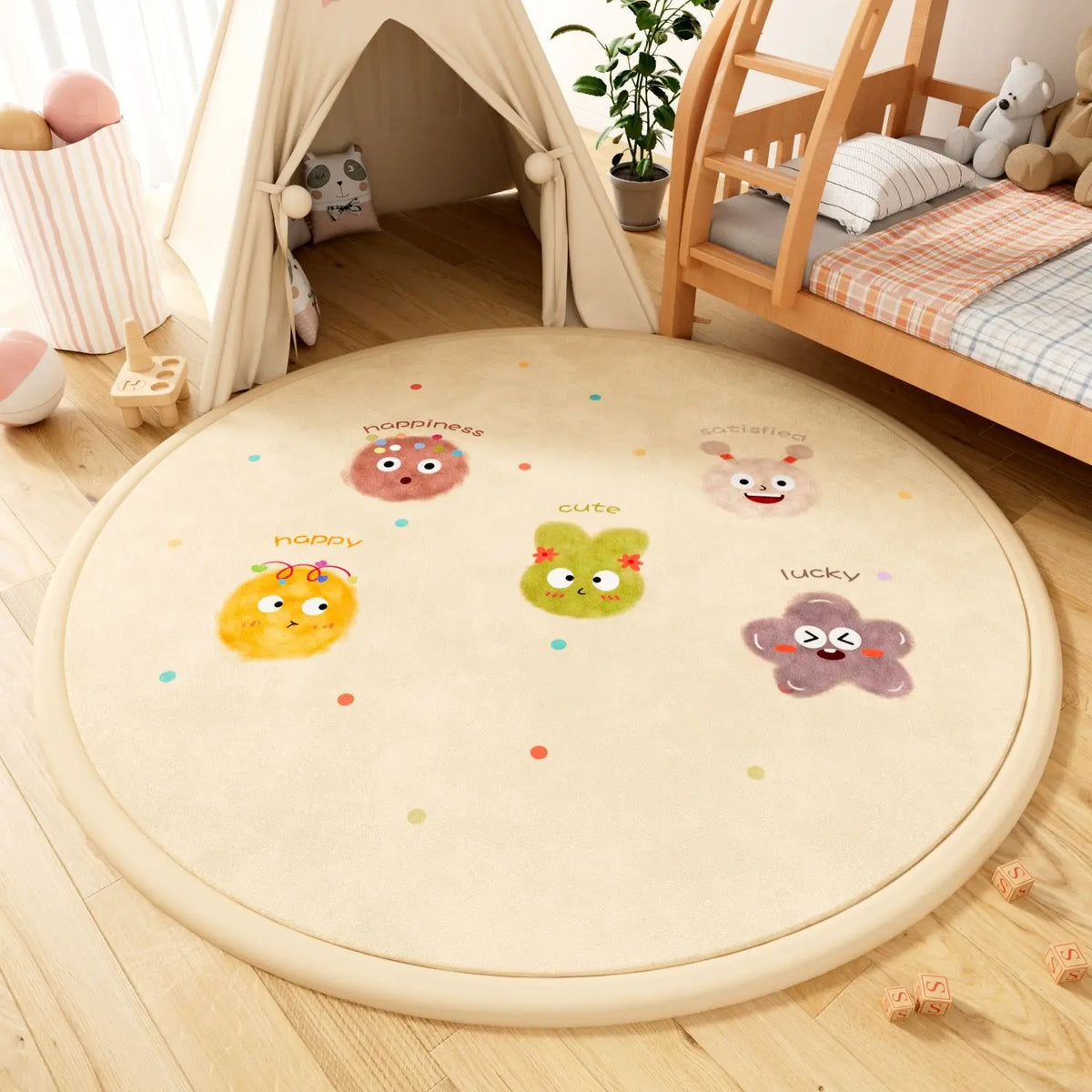 2.5CM Thick Cartoon Round Kids Rug Non-Slip Play Mat Soft Foam Carpet for Children's Bedroom Nursery Playroom Floor Decor