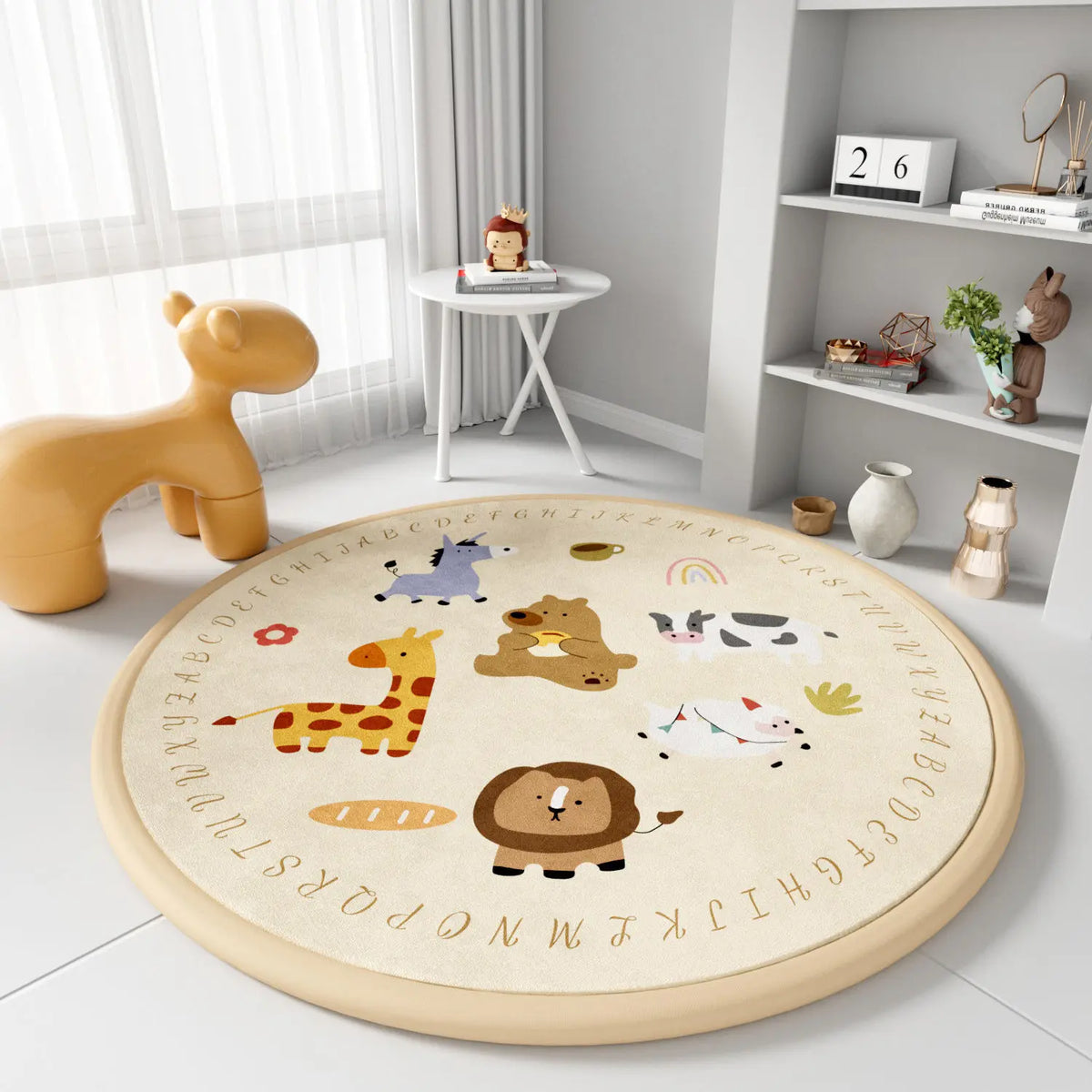 2.5CM Thick Cartoon Round Kids Rug Non-Slip Play Mat Soft Foam Carpet for Children's Bedroom Nursery Playroom Floor Decor